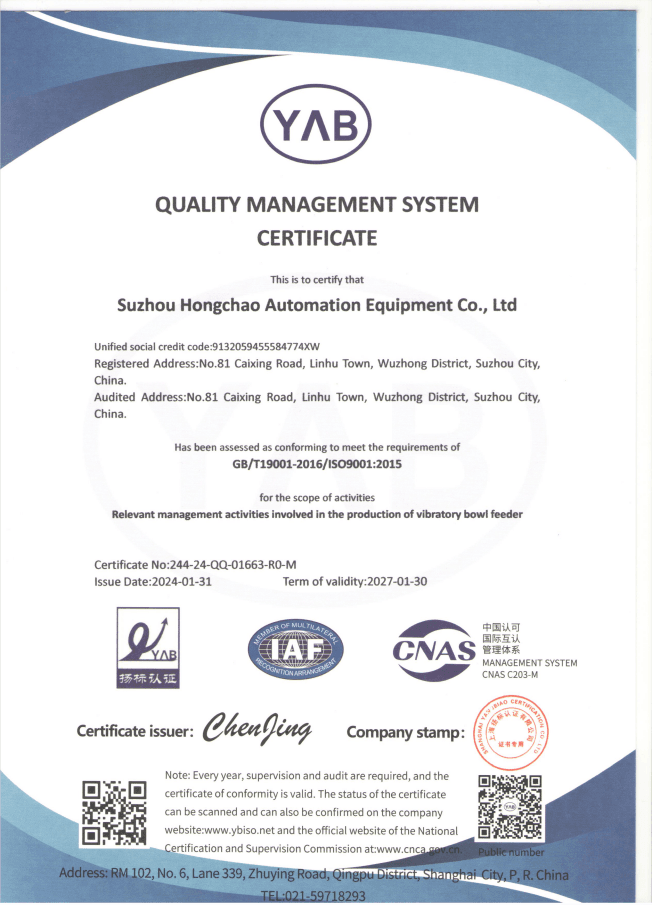 Quality Management System Certificate